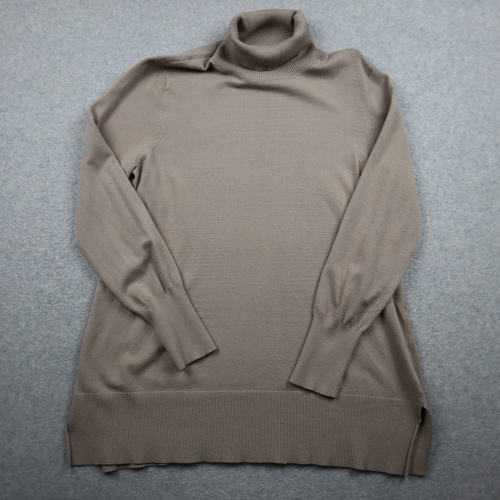 Soft Surroundings Turtleneck Sweater Womens Taupe Brown Ribbed Cuff Side Slit